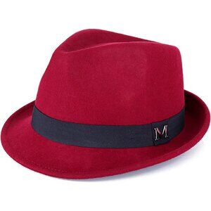 Men's Wine Red 100% Wool Western With Satin Band Classic Fedora Cowboy Felt Hat